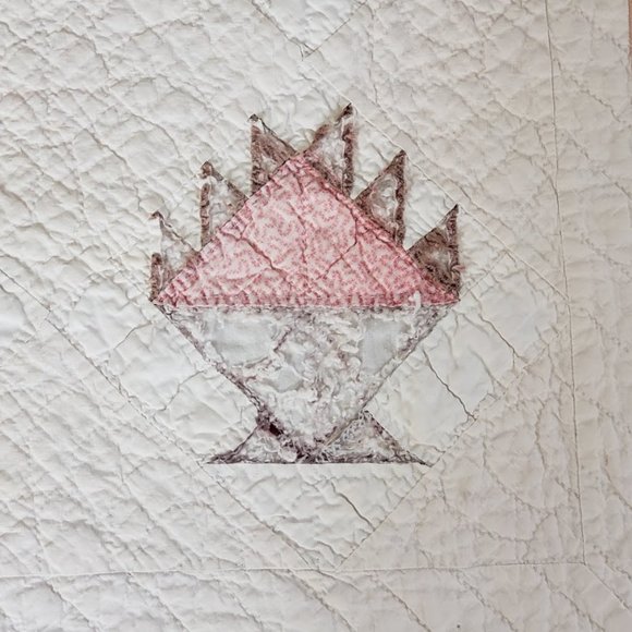 Antique 1860-1880 Cake Stand Basket Quilt Hand Sti - Picture 5 of 12